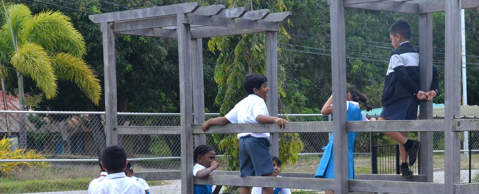 Pupils outdoors on the school grounds